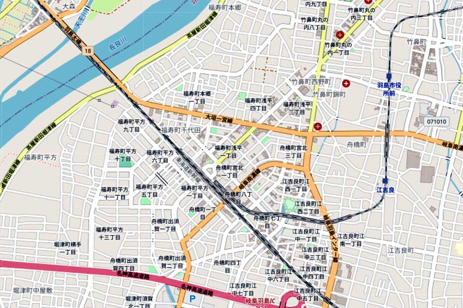現在の岐阜羽島駅周辺の地図（画像：国土地理院）