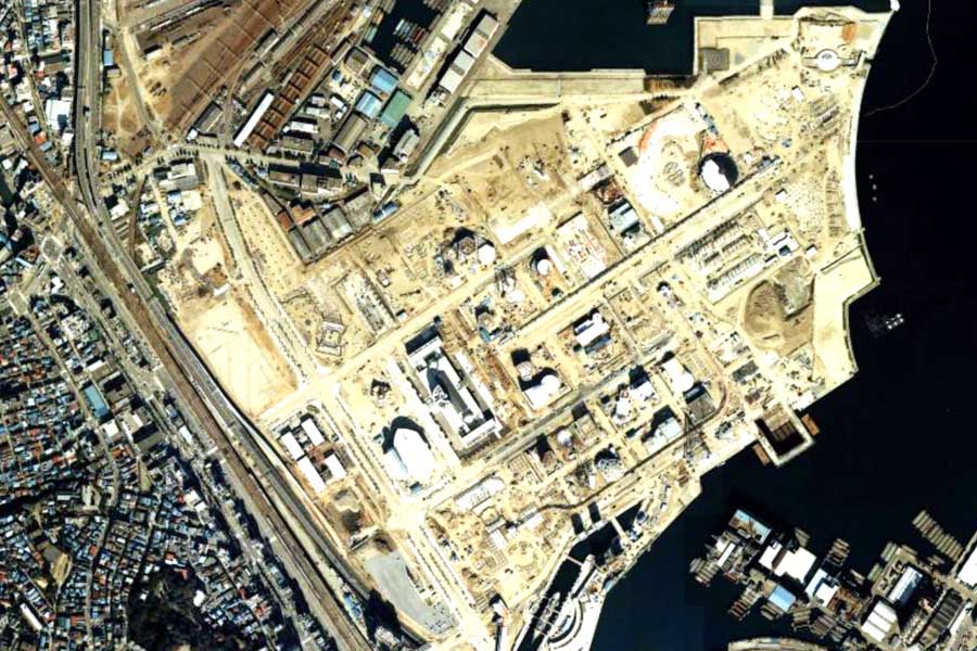 1990年頃のみなとみらい地区の航空写真（画像：国土地理院）