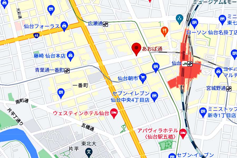 2000年に開業したあおば通駅(画像:(C)Google)