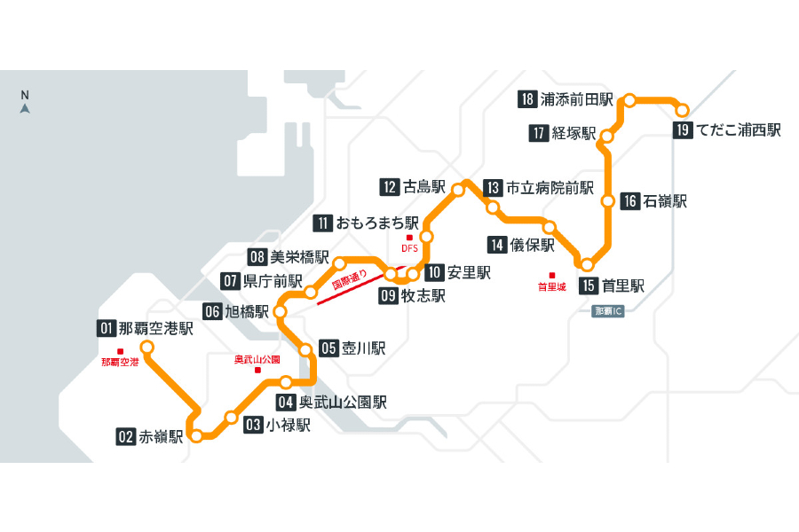 現在のゆいレール路線図（画像：沖縄都市モノレール）