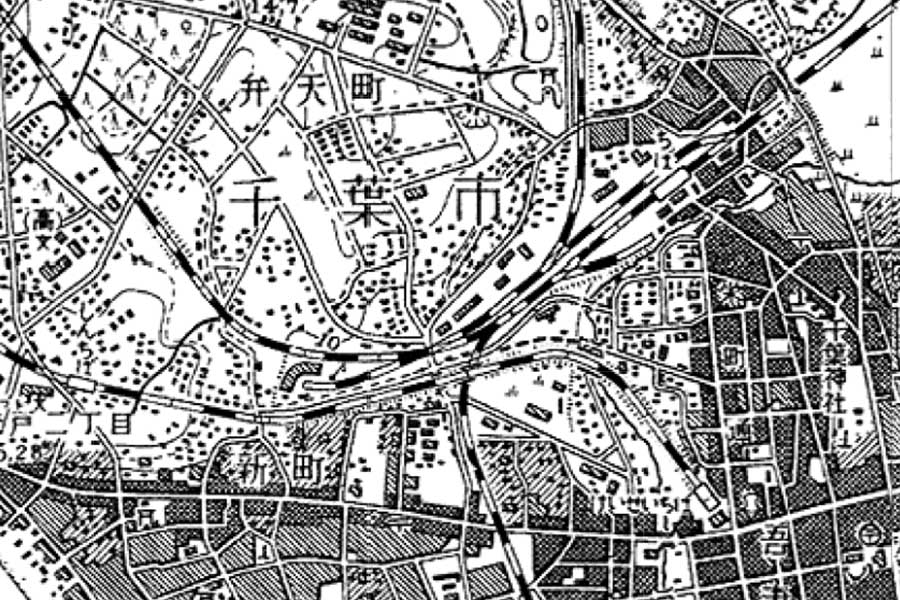 1950年頃の千葉駅周辺の地図（画像：国土地理院）