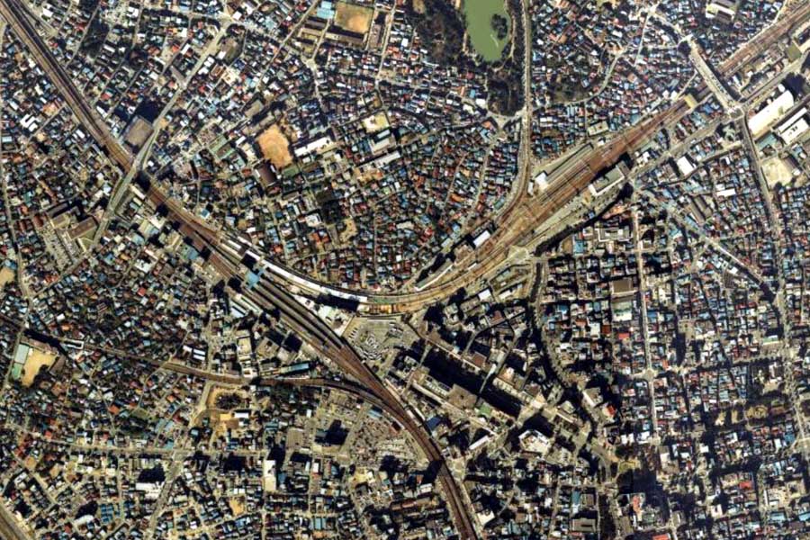 1980年頃の千葉駅周辺の航空写真（画像：国土地理院）