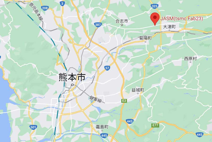 菊陽町のTSMCの工場予定地（画像：(C)Google）