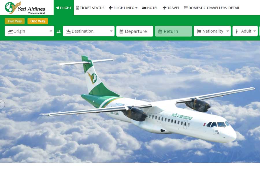 イエティ航空のウェブサイト（画像：イエティ航空）