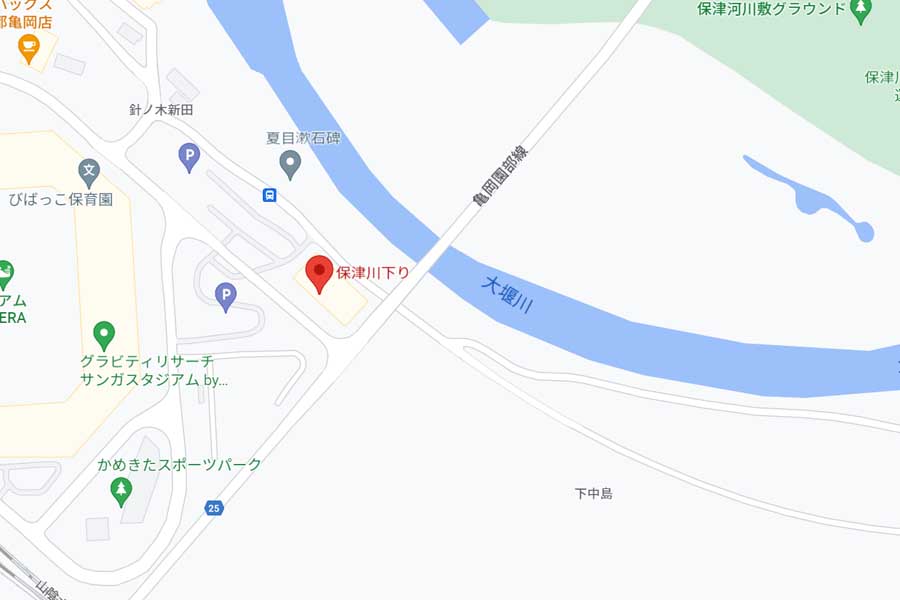 保津川下りの位置（画像：(C)Google）