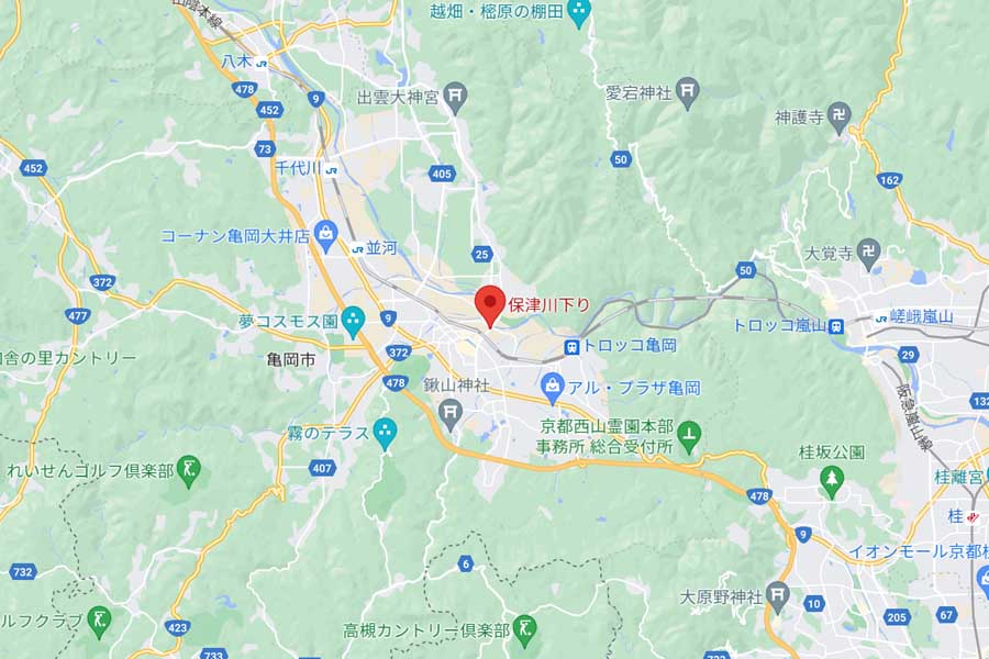 保津川下りの位置（画像：(C)Google）