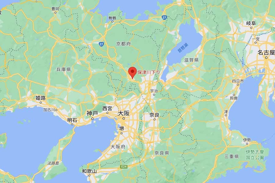保津川下りの位置（画像：(C)Google）