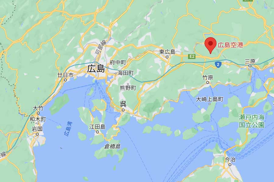 広島空港の位置（画像：(C)Google）
