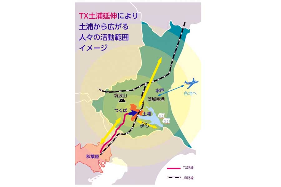 土浦延伸の「ルート」（画像：土浦市）