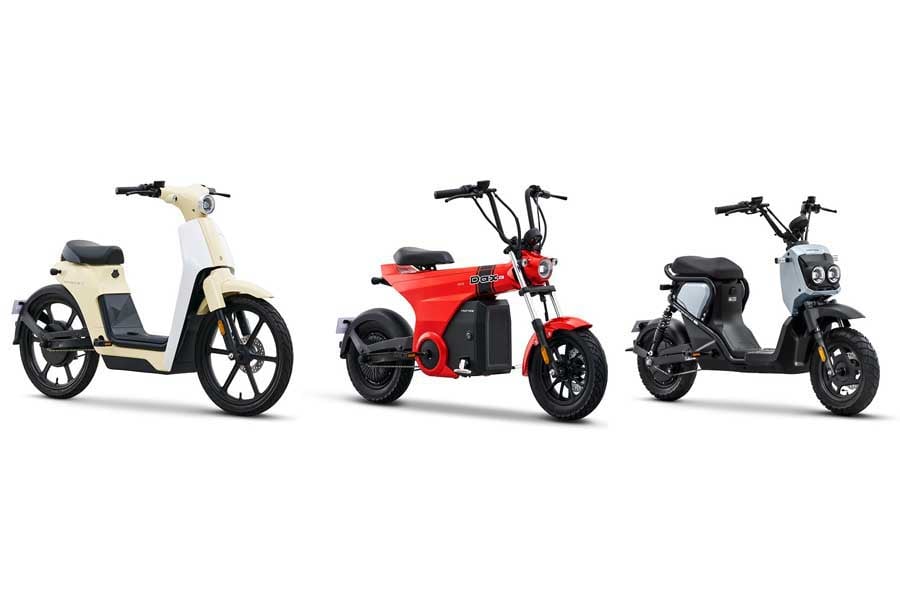 ホンダが中国・上海で発表した電動二輪車「Honda Cub e:」「Dax e:」「ZOOMER e:」（画像：本田技研工業）