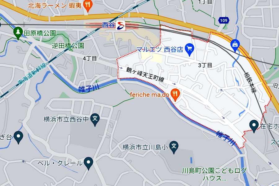 横浜市保土ケ谷区西谷3丁目（画像：(C)Google）