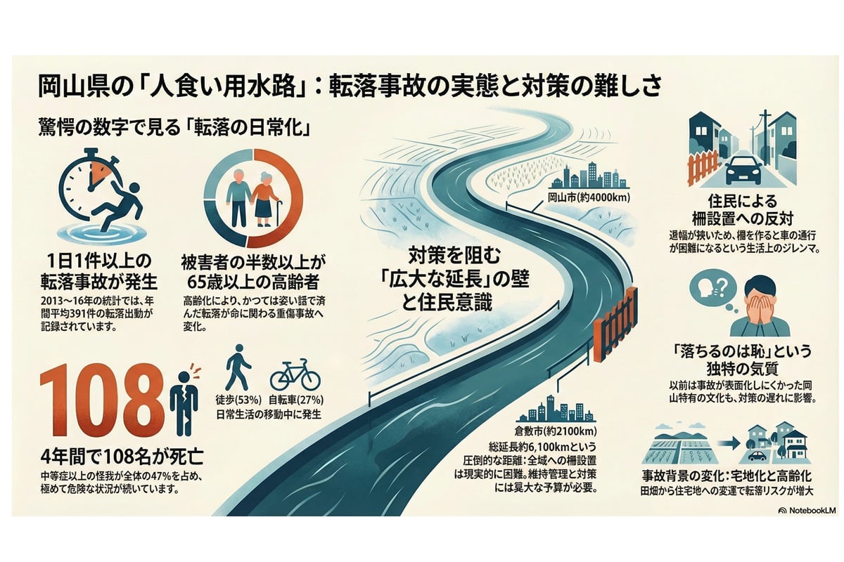 岡山県 「人食い用水路」 転落 事故。