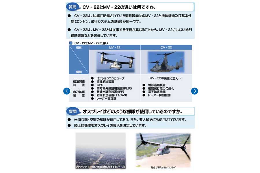 CV-22オスプレイについて（画像：防衛省）
