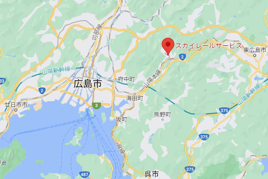 スカイレールの位置（画像：(C)Google）