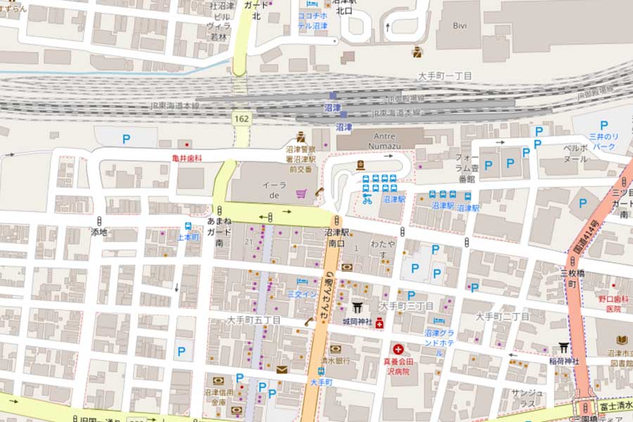 現在の沼津駅周辺の地図（画像：国土地理院）
