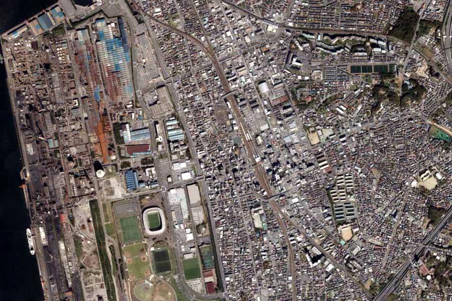 現在の蘇我駅周辺の航空写真（画像：国土地理院）