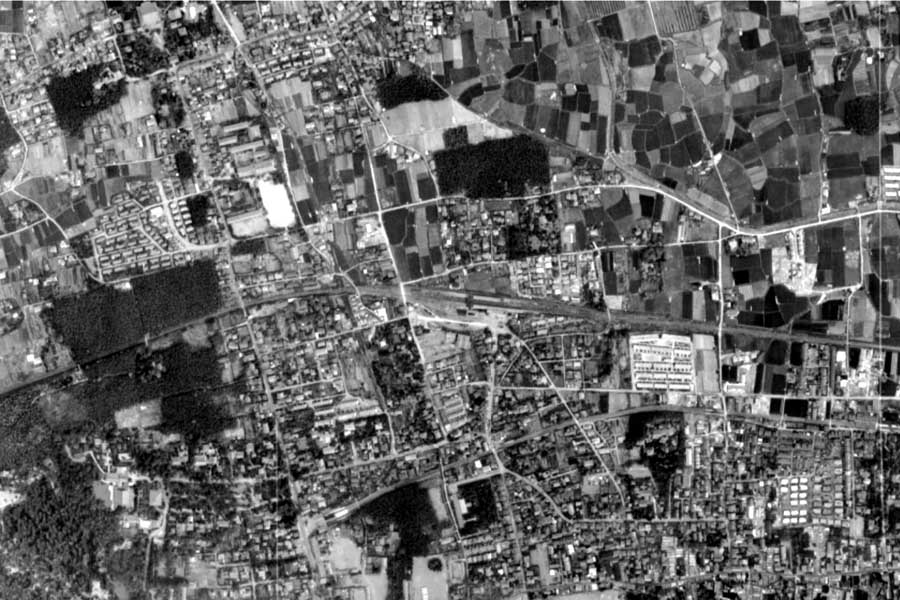 1963年の嵯峨嵐山駅周辺の航空写真（画像：国土地理院）