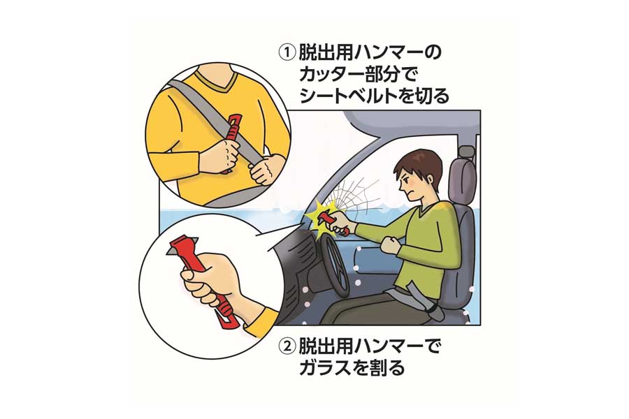 浸水時の脱出方法（画像：JAF）