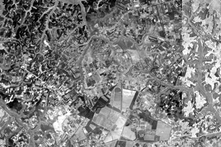 1963年頃の成田国際空港周辺の航空写真（画像：国土地理院）