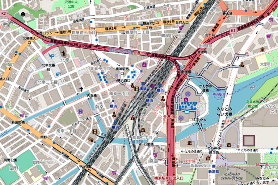 現在の横浜駅周辺の地図（画像：国土地理院）