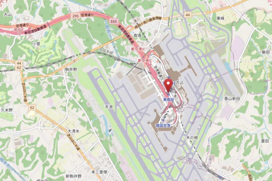 東成田駅の位置（画像：OpenStreetMap）