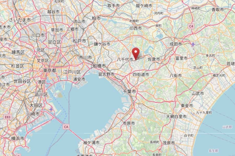 志津駅の位置（画像：OpenStreetMap）