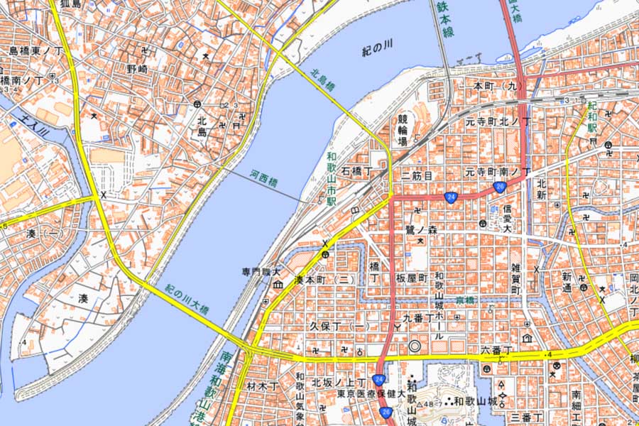 現在の和歌山市駅周辺の地図（画像：国土地理院）