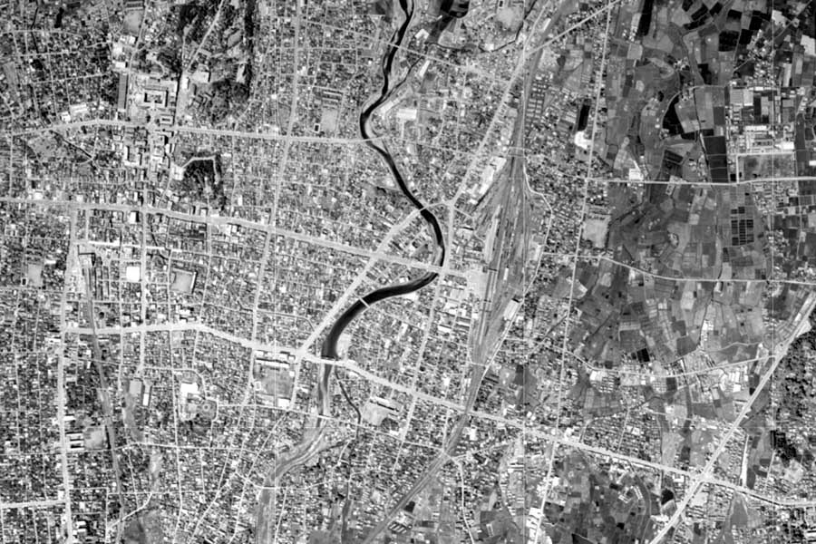 1963年頃の宇都宮市街地周辺の航空写真（画像：国土地理院）