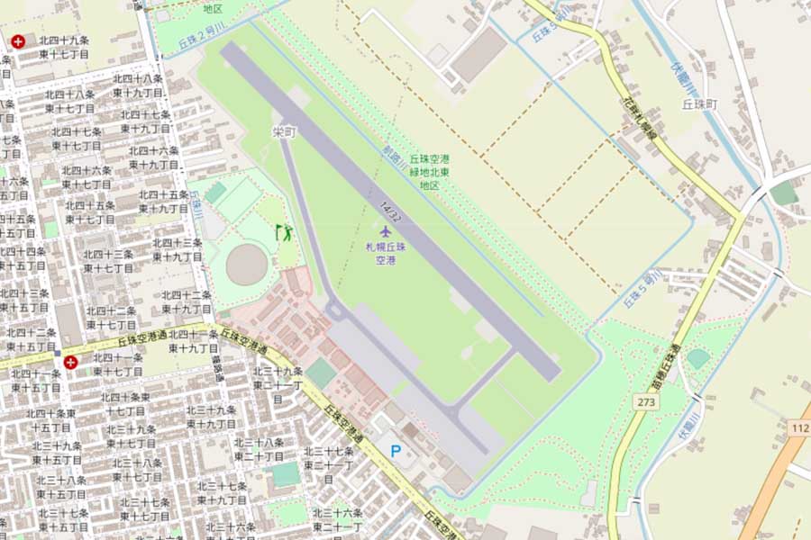 現在の札幌丘珠空港周辺の地図（画像：国土地理院）