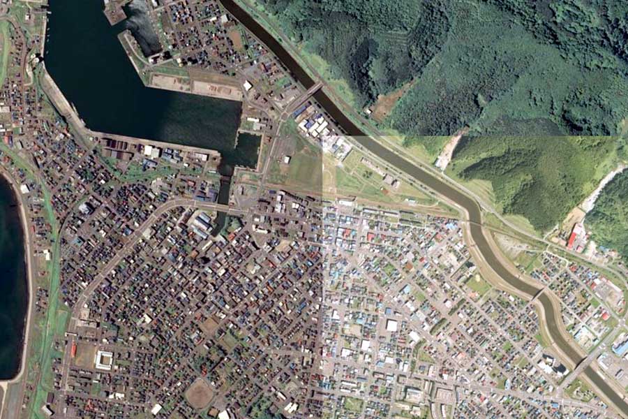 現在の留萌市市街地の航空写真（画像：国土地理院）