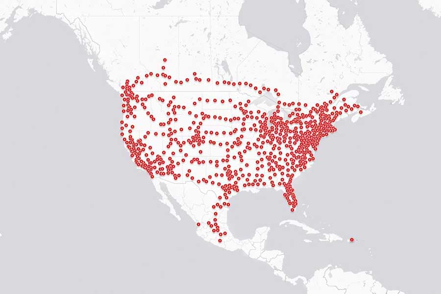 北米市場におけるテスラのスーパーチャージャー網（画像：テスラ）