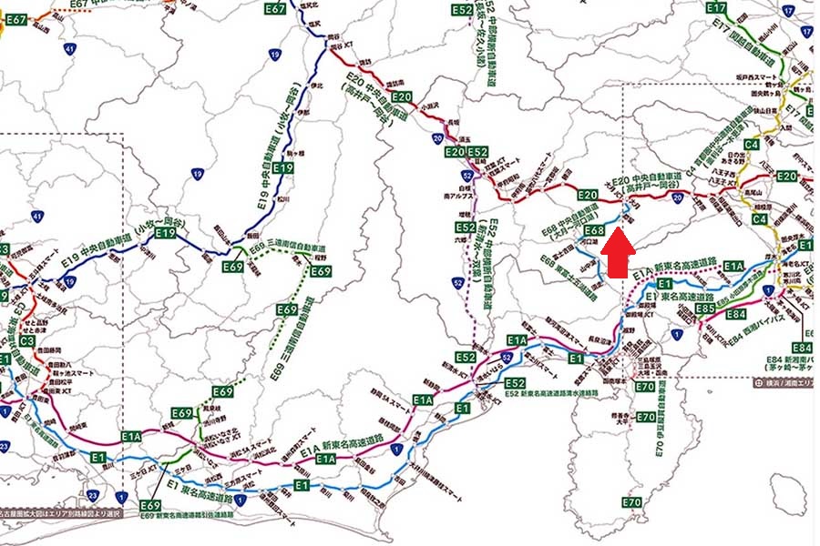 中央道と周辺の高速道路路線図（画像：国土交通省）