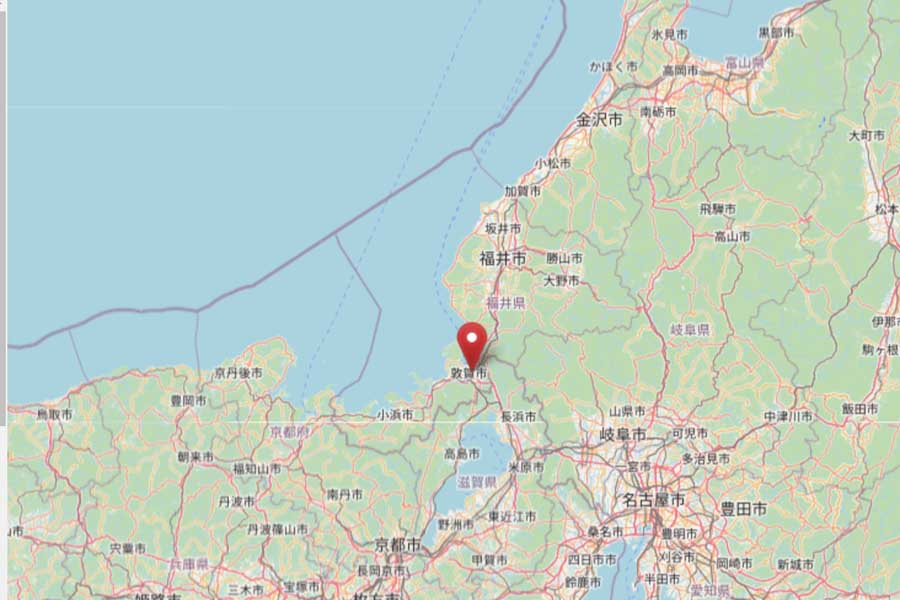敦賀駅の位置（画像：OpenStreetMap）