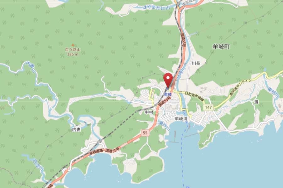 徳島県牟岐町にある牟岐駅（画像：OpenStreetMap）