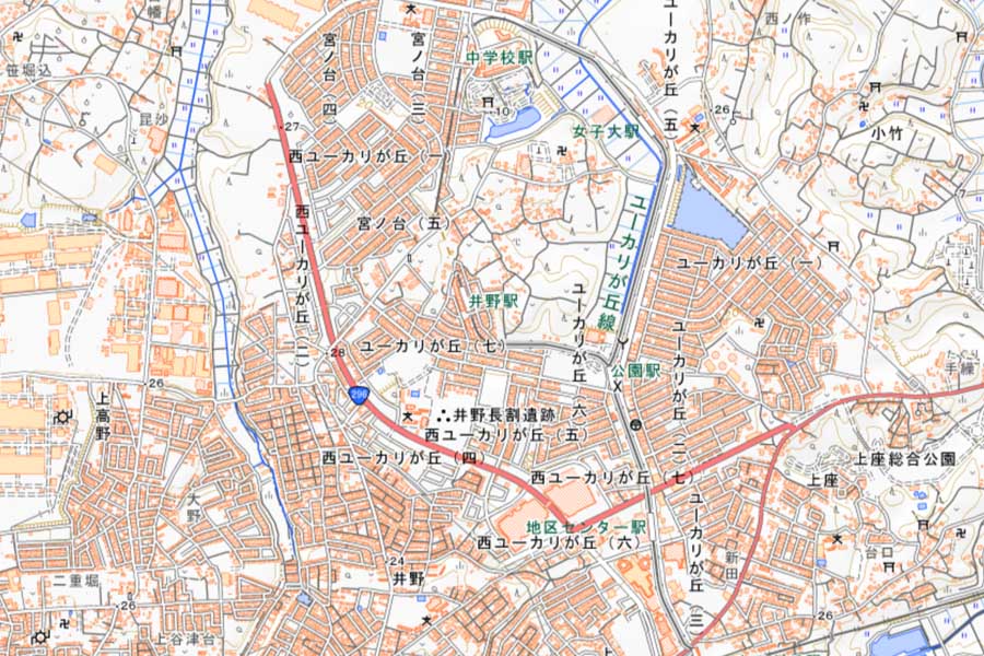 現在の「ユーカリが丘」周辺の地図（画像：国土地理院）