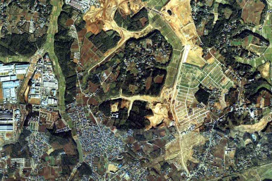 1980年頃の「ユーカリが丘」周辺の航空写真（画像：国土地理院）