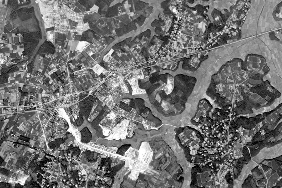 1963年頃の「ユーカリが丘」周辺の航空写真（画像：国土地理院）