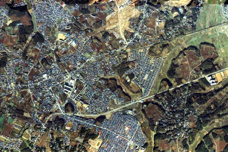 1980年頃の「ユーカリが丘」周辺の航空写真（画像：国土地理院）