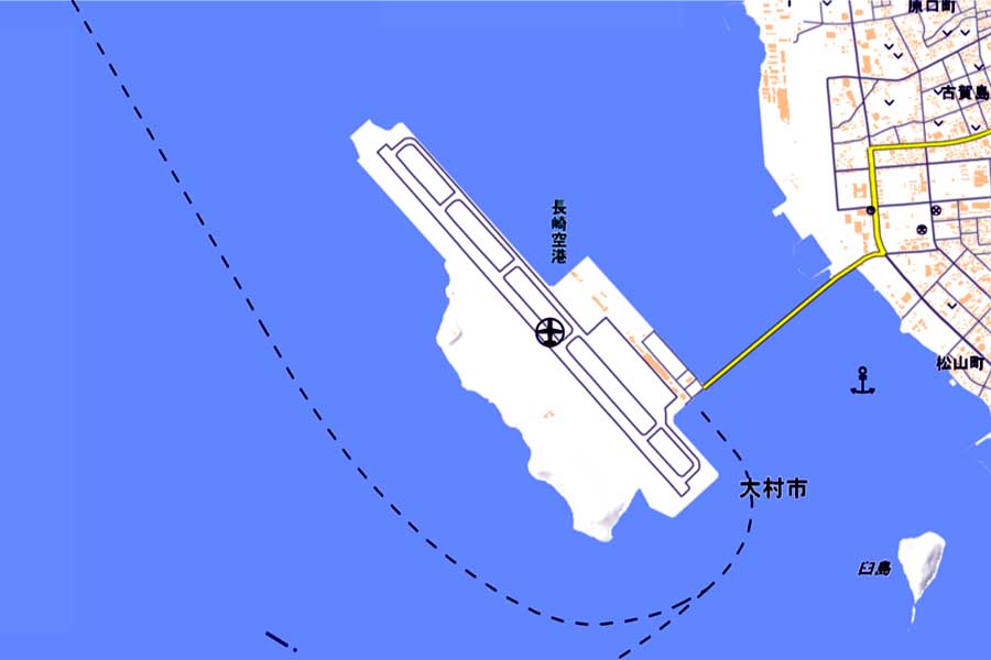 現在の「長崎空港」周辺の地図（画像：国土地理院）