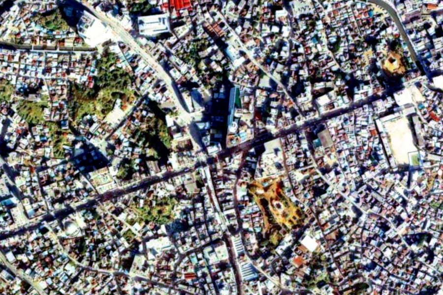 1975年頃の「国際通り」周辺の航空写真（画像：国土地理院）