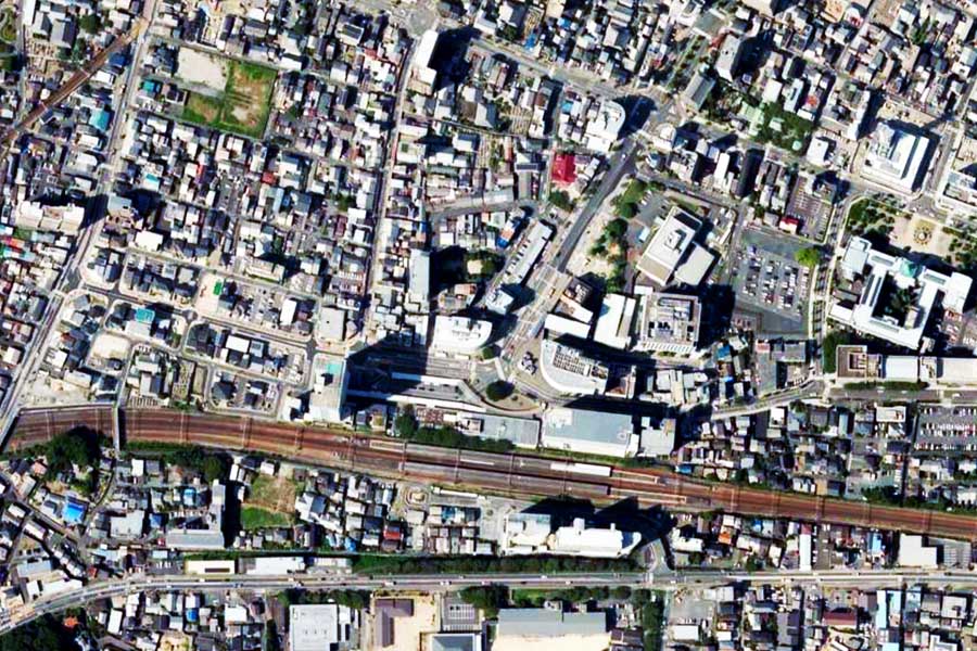 現在の「大津駅」周辺の航空写真（画像：国土地理院）