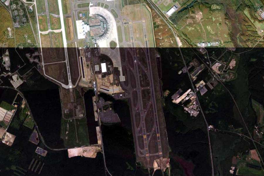 現在の「新千歳空港」周辺の航空写真（画像：国土地理院）