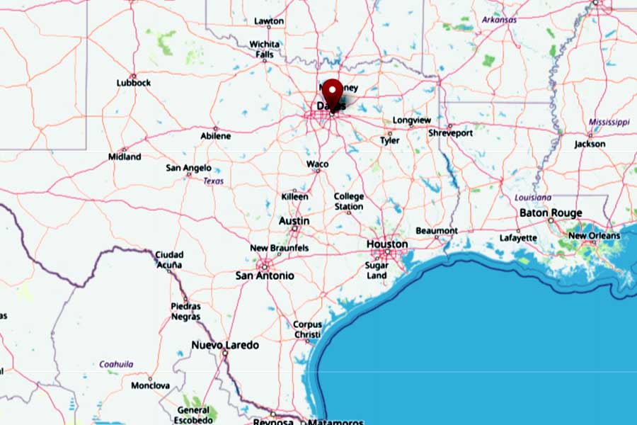 ダラスとヒューストンの位置関係（画像：OpenStreetMap）