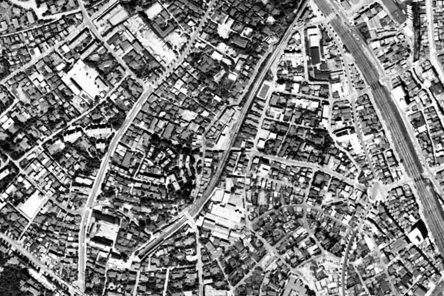 1963年頃の「代官山駅」周辺の航空写真（画像：国土地理院）
