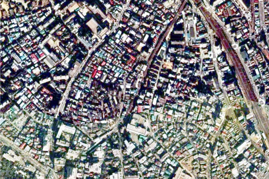 1975年頃の「代官山駅」周辺の航空写真（画像：国土地理院）