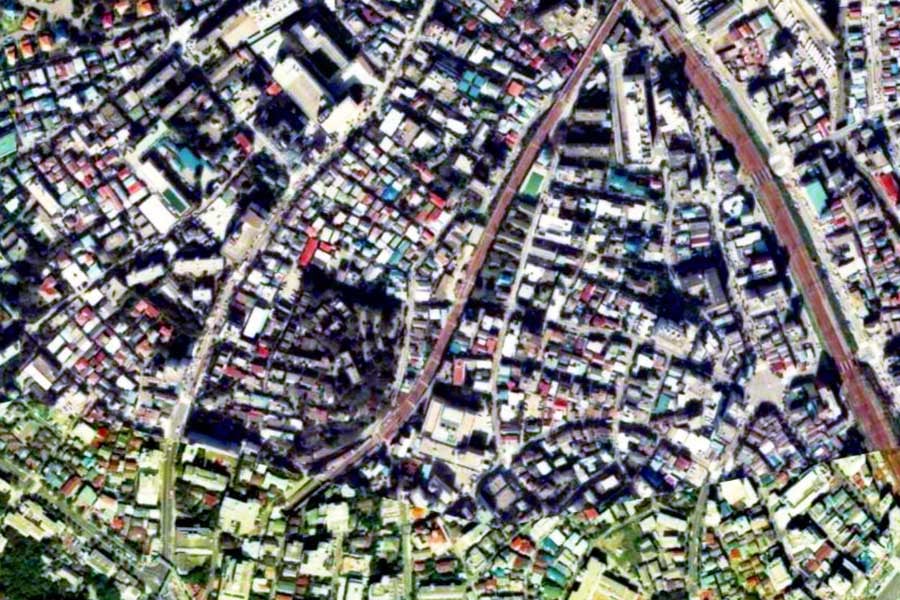 1980年頃の「代官山駅」周辺の航空写真（画像：国土地理院）