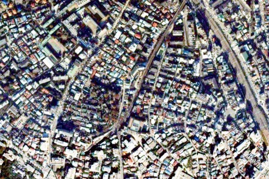 1985年頃の「代官山駅」周辺の航空写真（画像：国土地理院）