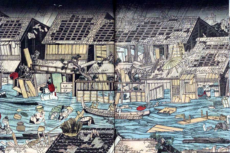 江戸を襲った台風を描いた『安政風聞集』（画像：国立公文書館）