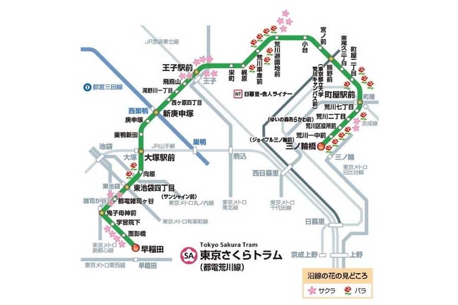 都電荒川線の路線図(画像:東京都交通局)