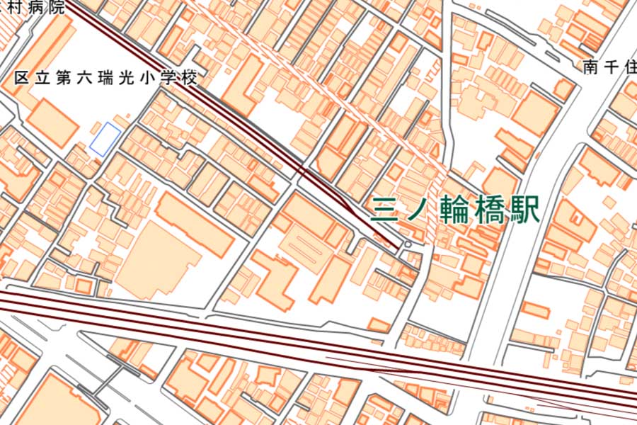 現在の「三ノ輪橋駅」周辺の地図（画像：国土地理院）